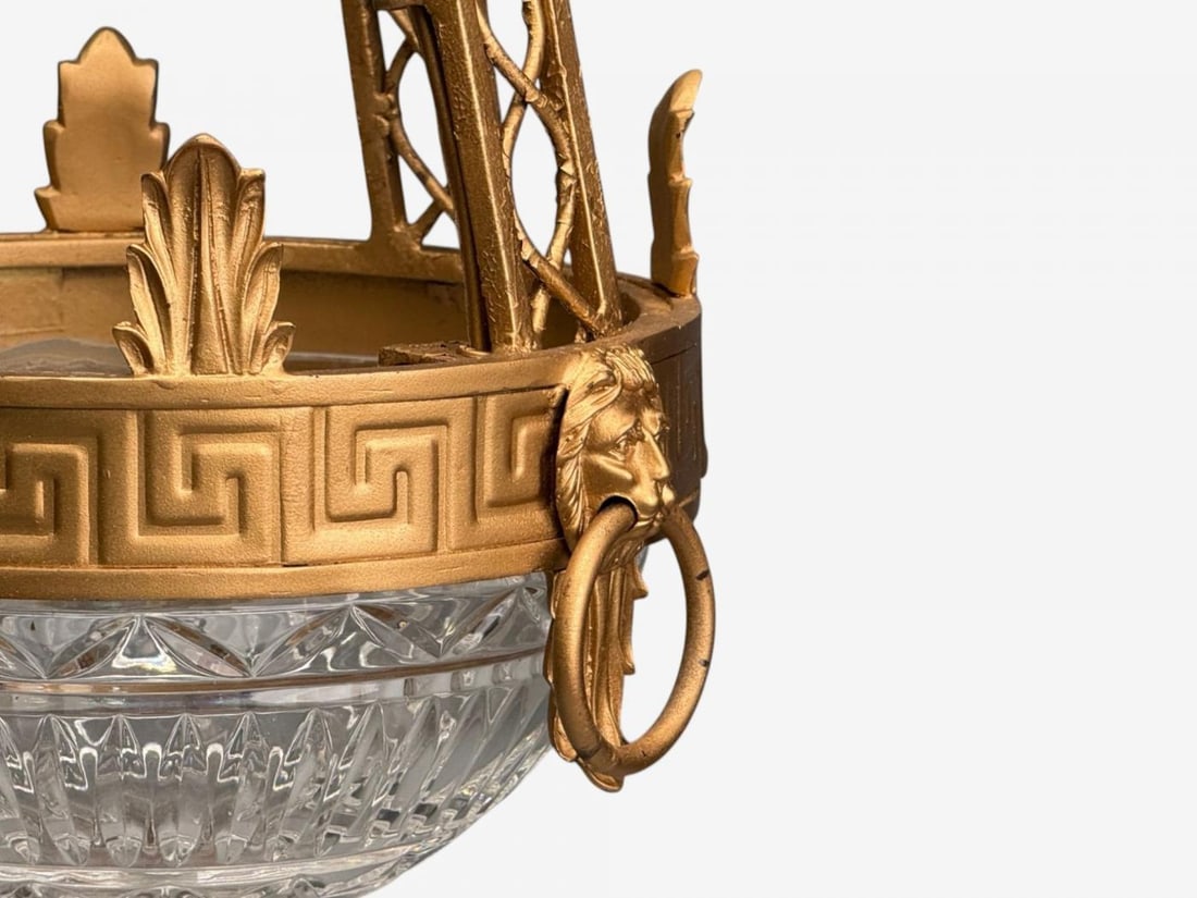 Maitland Smith, Gilt Metal, Glass, Greek Key Motif, Pendant Light, 21st C. - 5