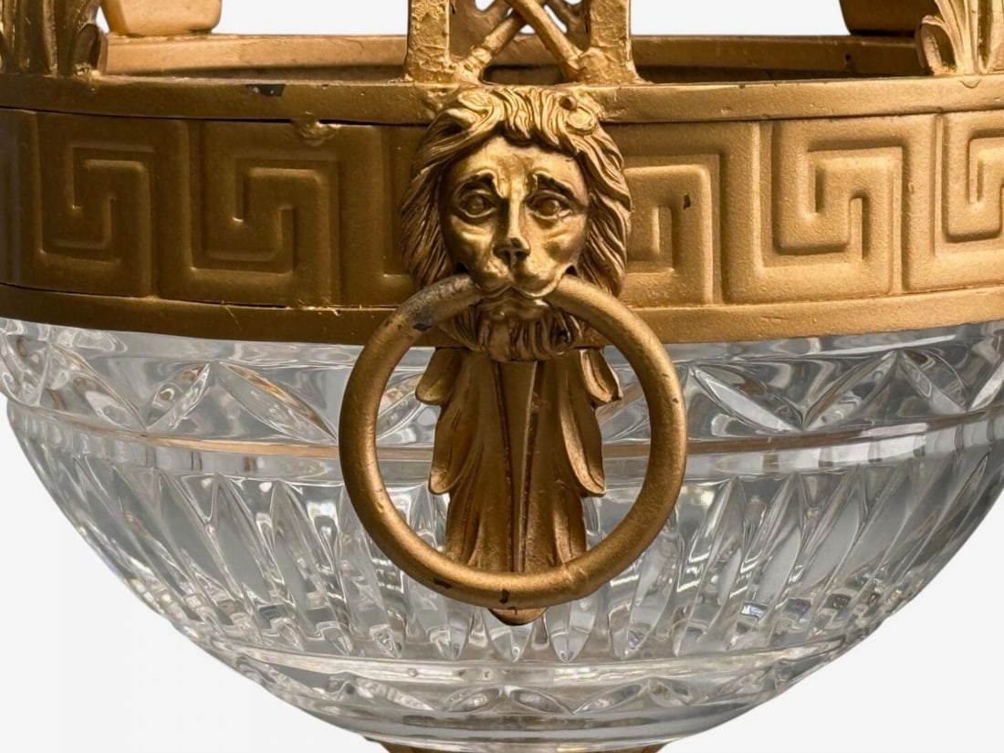 Maitland Smith, Gilt Metal, Glass, Greek Key Motif, Pendant Light, 21st C. - 7