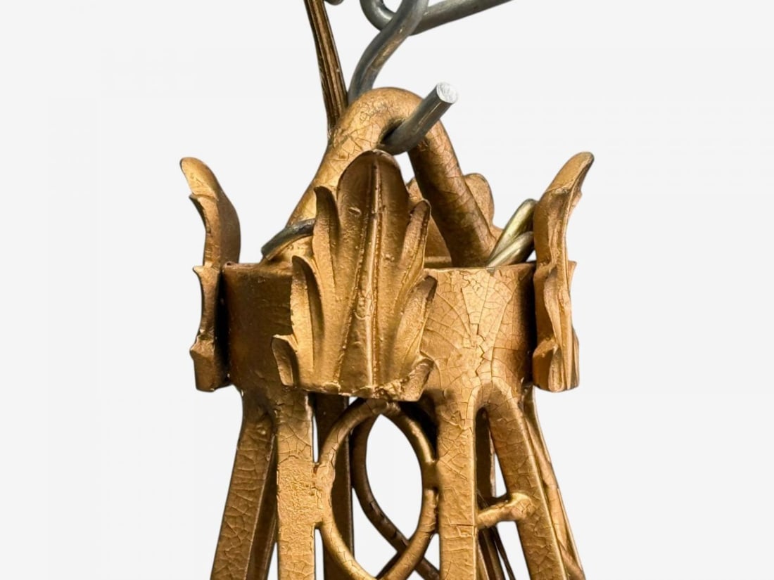 Maitland Smith, Gilt Metal, Glass, Greek Key Motif, Pendant Light, 21st C. - 9