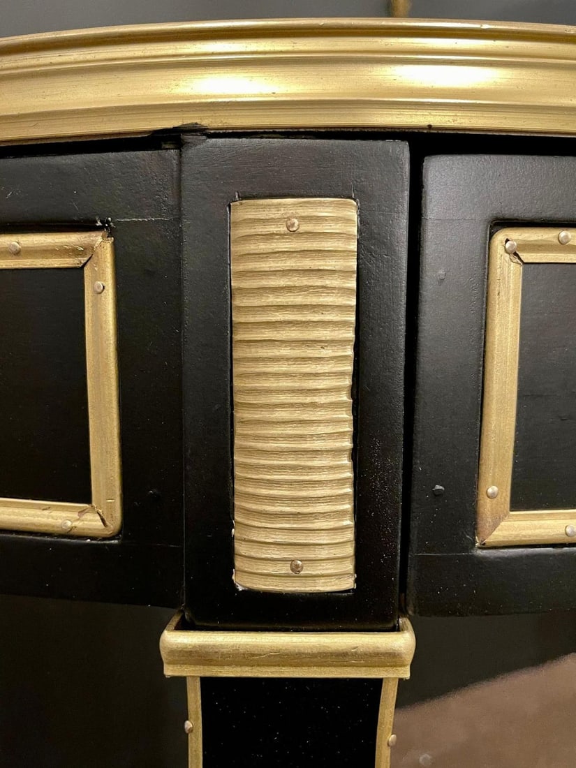 Hollywood Regency Ebony Bouillotte or End Tables, Manner Jansen Mirror Tops Pair - 10