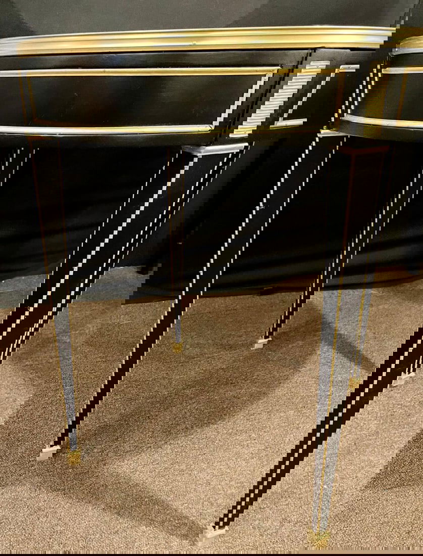 Hollywood Regency Ebony Bouillotte or End Tables, Manner Jansen Mirror Tops Pair - 11