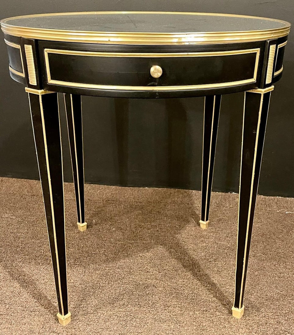 Hollywood Regency Ebony Bouillotte or End Tables, Manner Jansen Mirror Tops Pair - 7