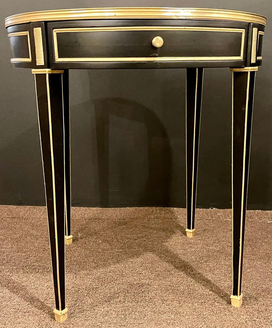 Hollywood Regency Ebony Bouillotte or End Tables, Manner Jansen Mirror Tops Pair - 9