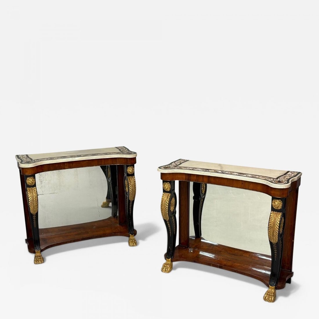 Pietto Bossi attr, Scagliola Marble, Giltwood, Mirrored Consoles, Italy, 18th c - 2