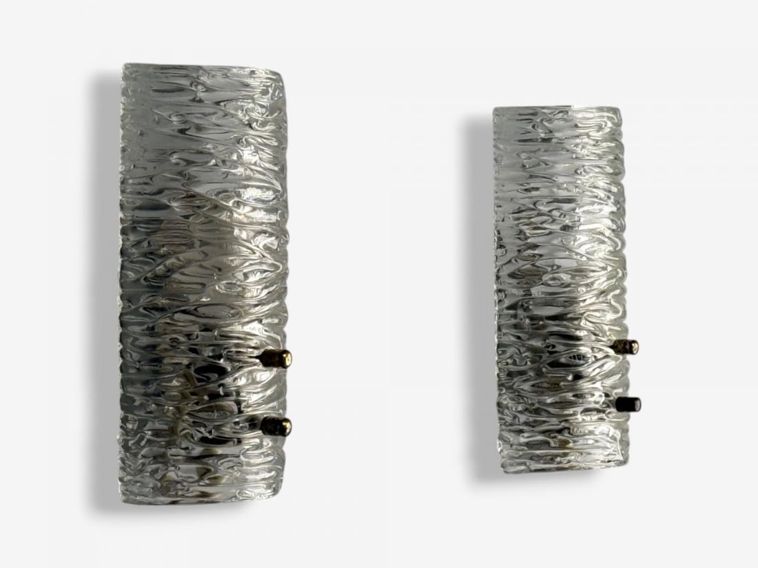 Carl Fagerlund, Textured Glass, Brass, Wall Lights, Sweden, 1960s - 3