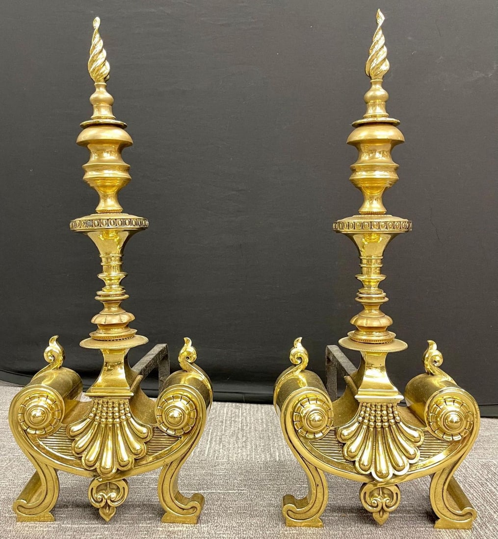 Pair of Bronze Andirons, Large and Impressive - 5