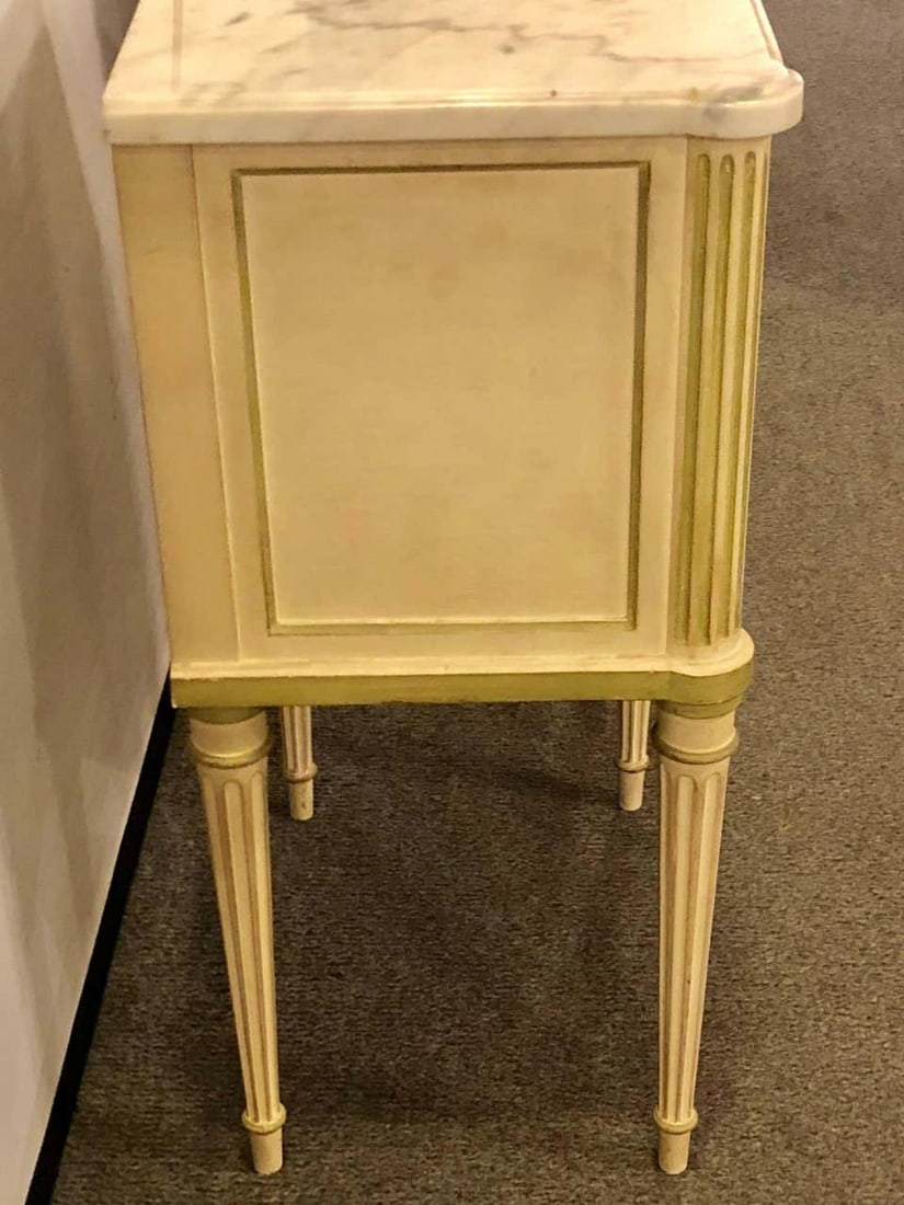 Pair of Louis XVI Style Paint Decorated Marble Top End Tables or Nightstands - 10