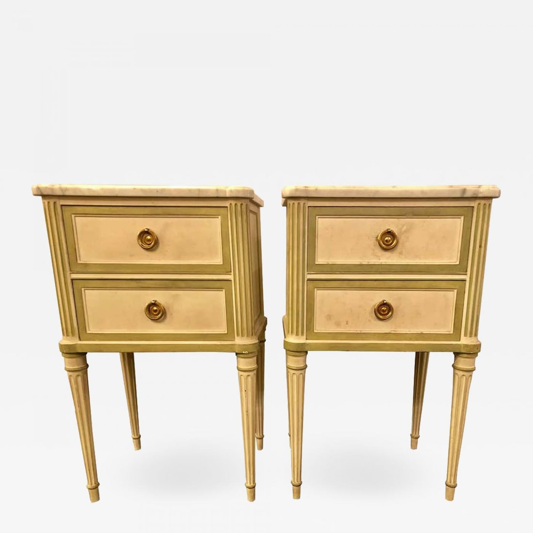 Pair of Louis XVI Style Paint Decorated Marble Top End Tables or Nightstands (1 of 10)