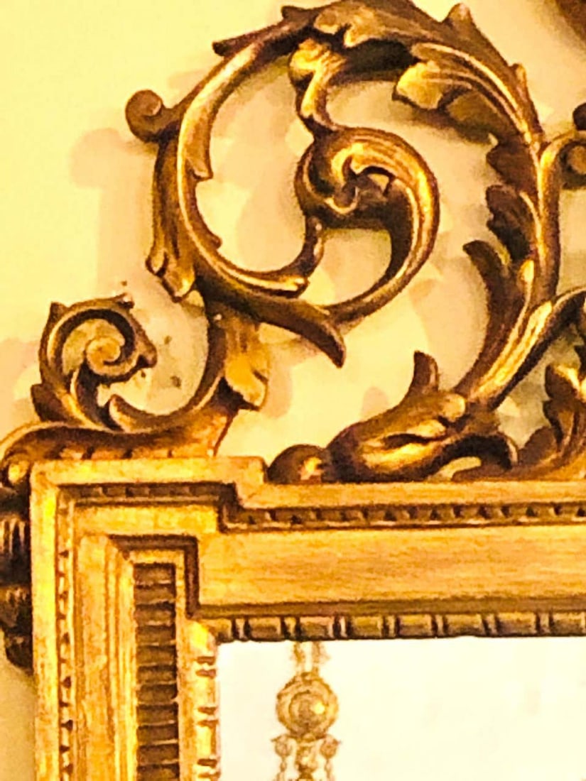 Gilt Carved Wall, Console or Table Mirror with High Open Fleur-de-Lis Pediment - 7