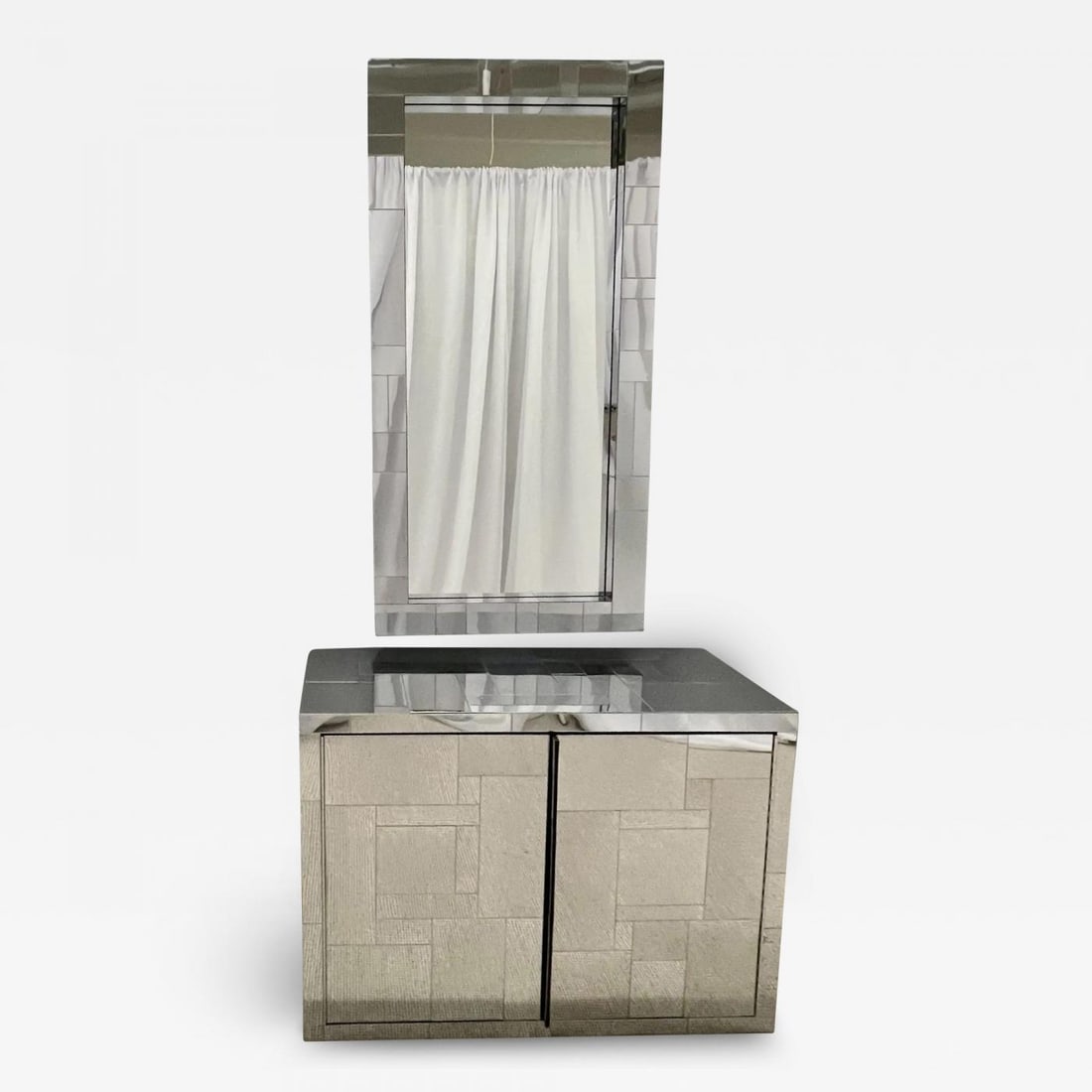 Mid-Century Modern Paul Evans Cityscape Mirrored Cabinet and Mirror, Vanity - 2