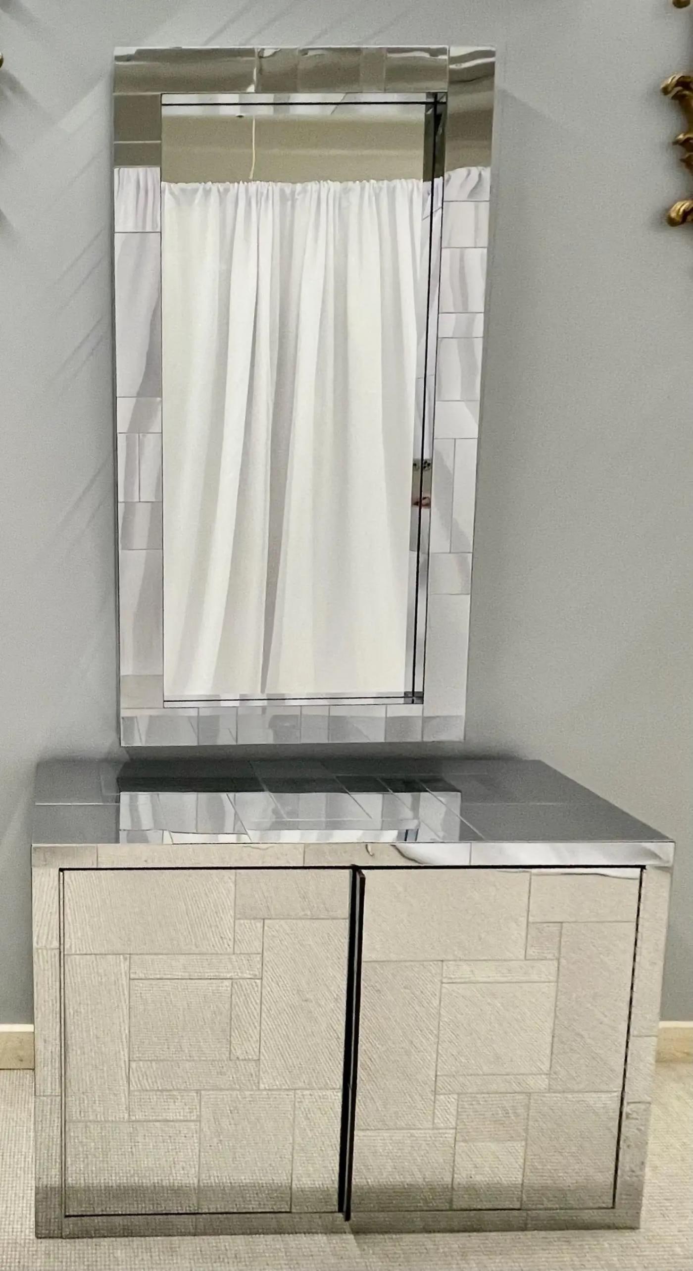 Mid-Century Modern Paul Evans Cityscape Mirrored Cabinet and Mirror, Vanity - 9