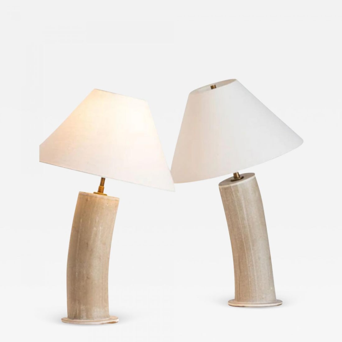 Pair Contemporary Stoneware Beige Glazed Ceramic Table / Desk Lamps, Parchment - 2