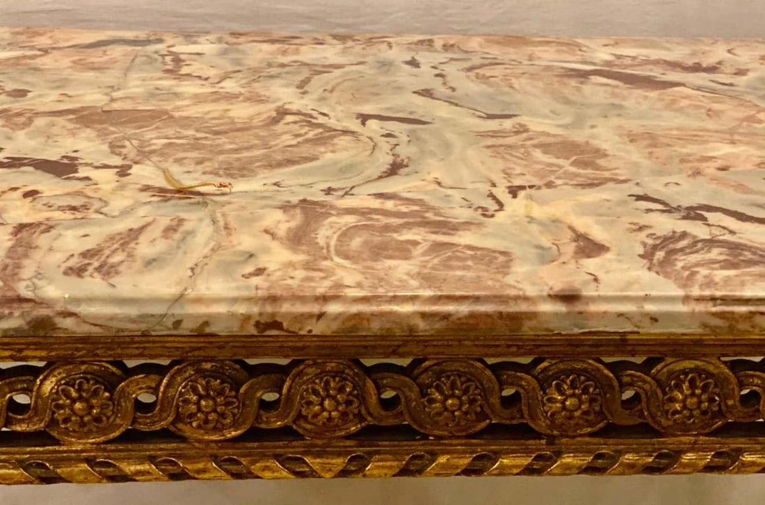 Center Table or Console Louis XVI Jansen Style Stunning Marble Top Gilt Base - 6