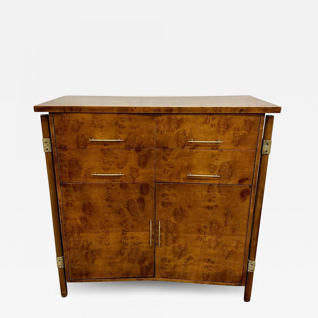 Mid-Century Modern Burlwood Hi-Boy Dresser / Wardrobe Cabinet, Brass Accent (1 of 11)