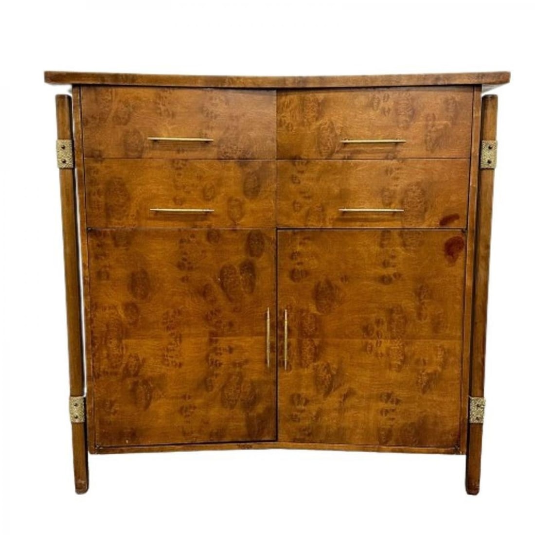 Mid-Century Modern Burlwood Hi-Boy Dresser / Wardrobe Cabinet, Brass Accent - 3