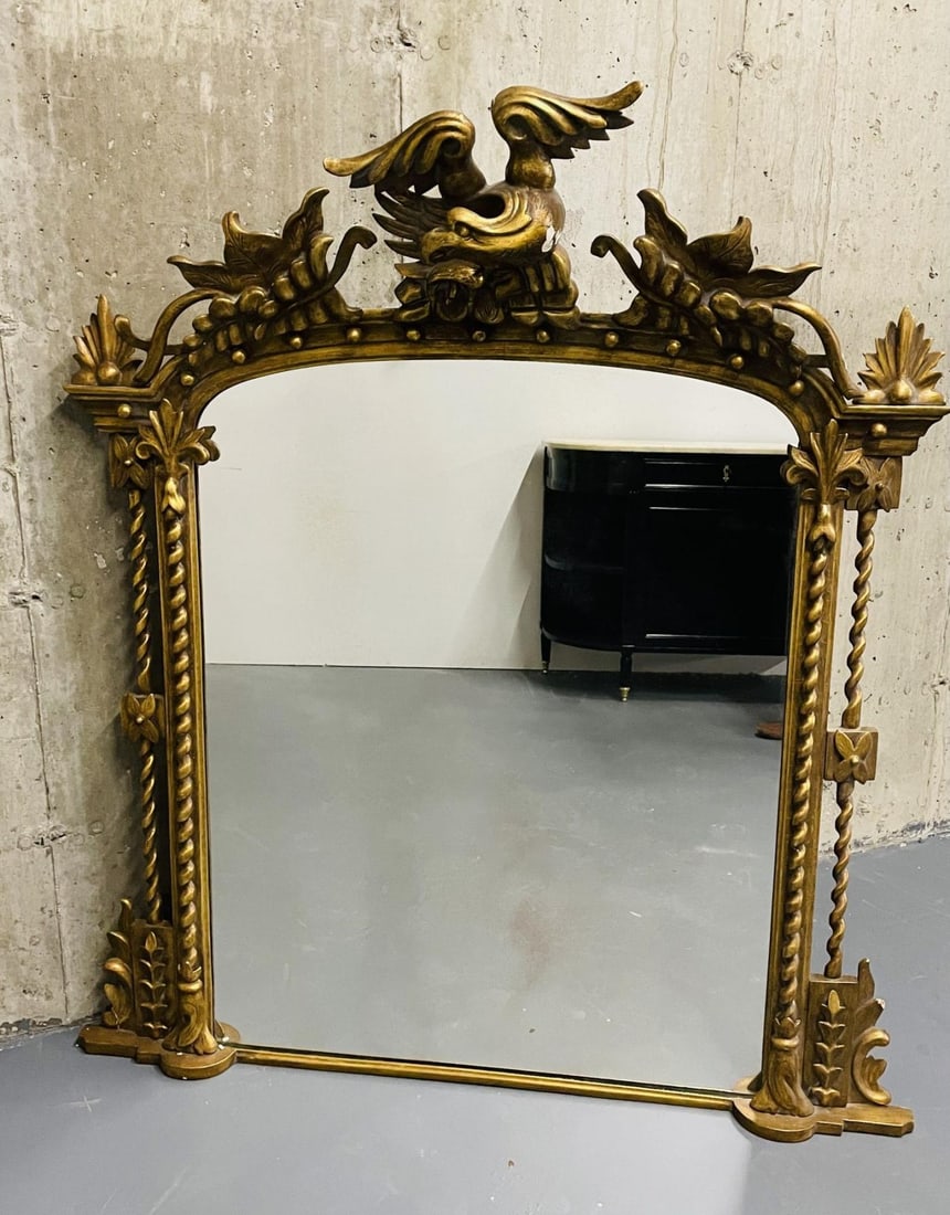 Federal Style Carved Giltwood Wall / Console / Pier Mirror, Over Mantle ,1900s - 4