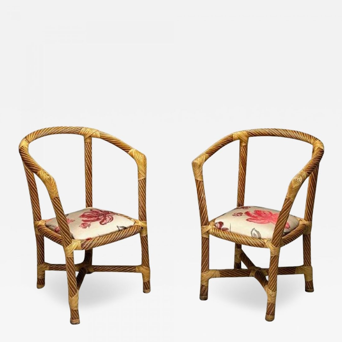 Italian Mid-Century Modern, Occasional Chairs, Wicker, Cane, Bamboo, 1980s: Title: Italian Mid-Century Modern, Occasional Chairs, Wicker, Cane, Bamboo, 1980s Description: Italian Mid-Century Modern, Arm or Occasional Chairs, Wicker, Cane, Bamboo, 1980s Pair of modernist
