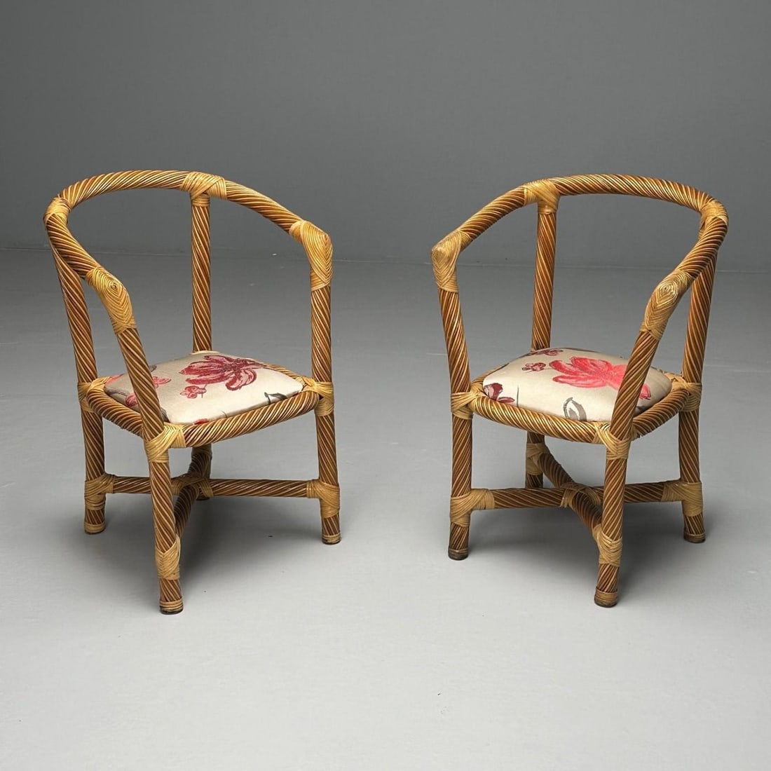 Italian Mid-Century Modern, Occasional Chairs, Wicker, Cane, Bamboo, 1980s - 4
