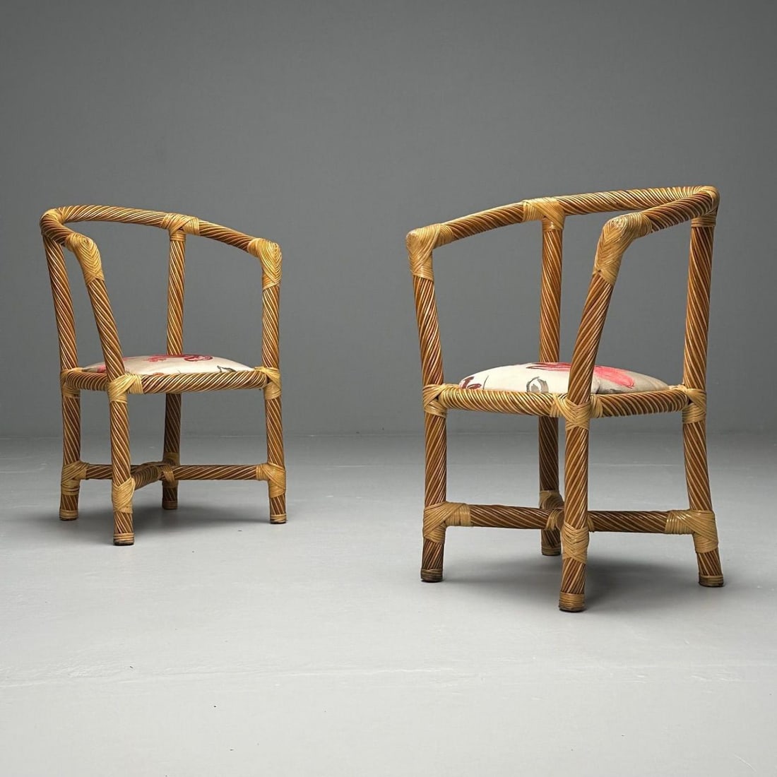 Italian Mid-Century Modern, Occasional Chairs, Wicker, Cane, Bamboo, 1980s - 5