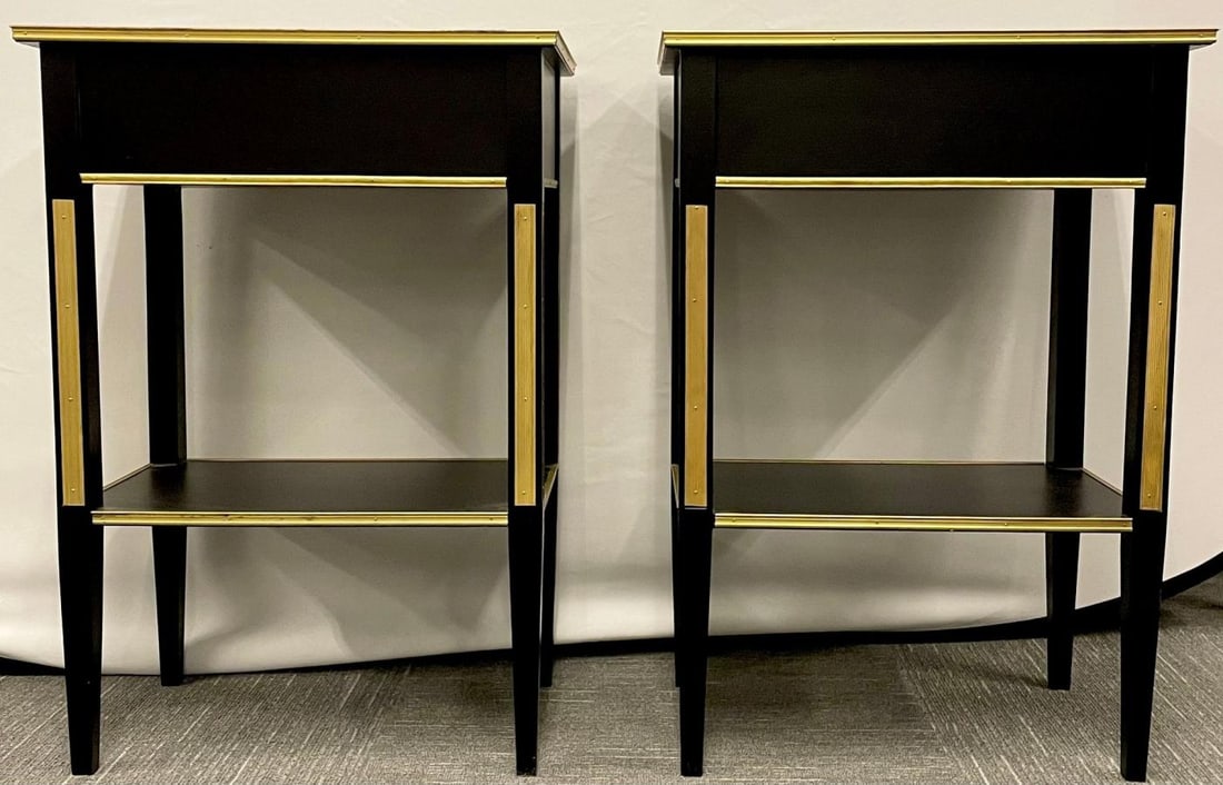 Pair of Russian Neoclassical Style Ebony Finish One Drawer Stands or End Tables - 11
