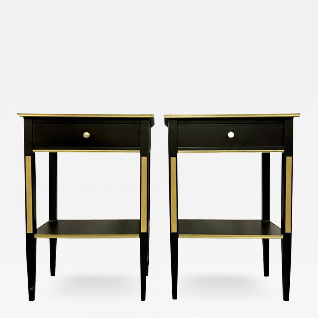 Pair of Russian Neoclassical Style Ebony Finish One Drawer Stands or End Tables - 2