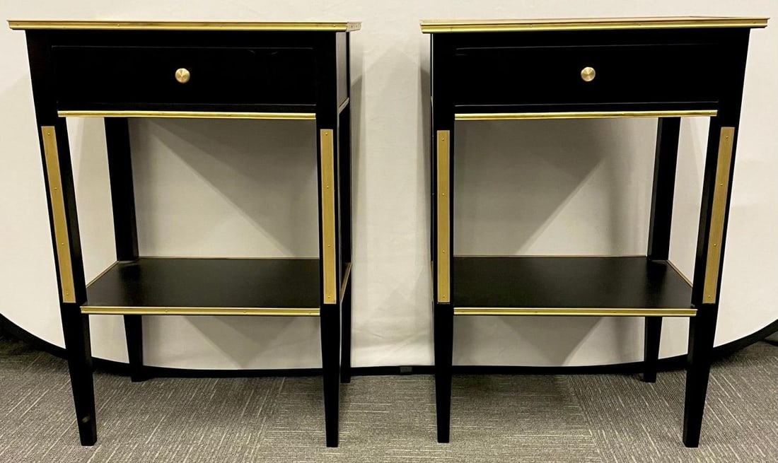 Pair of Russian Neoclassical Style Ebony Finish One Drawer Stands or End Tables - 4