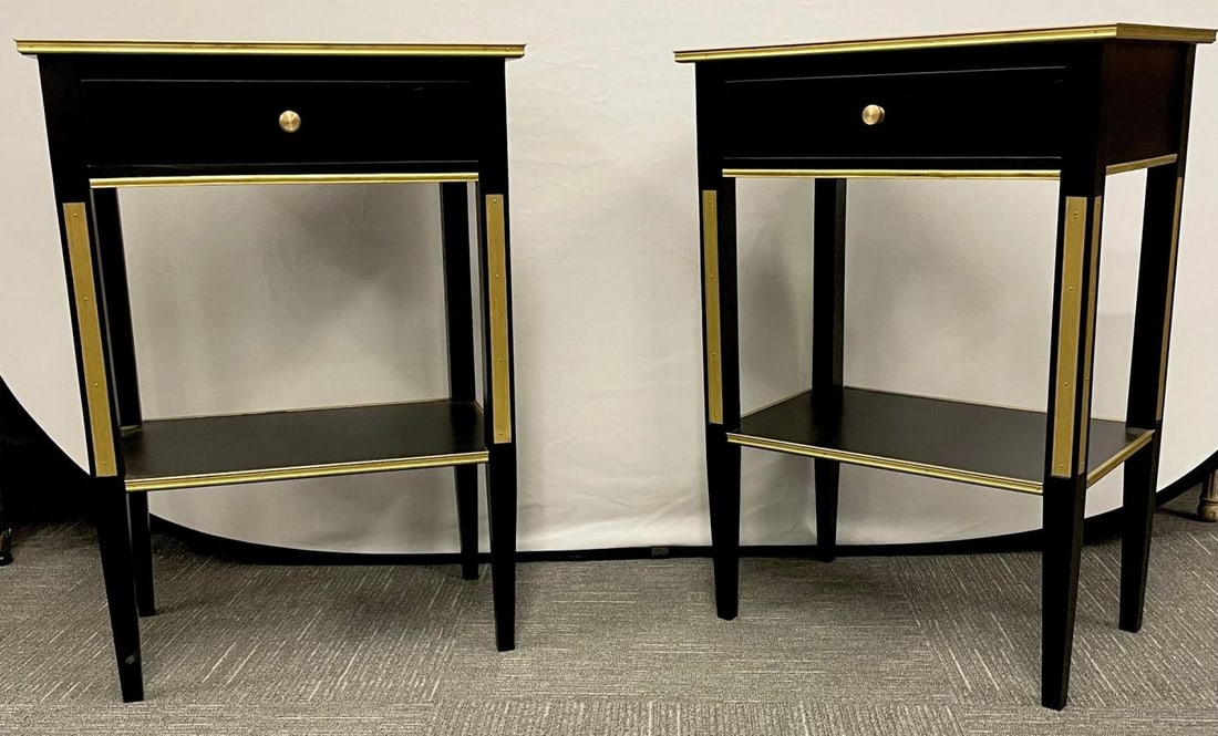 Pair of Russian Neoclassical Style Ebony Finish One Drawer Stands or End Tables - 5