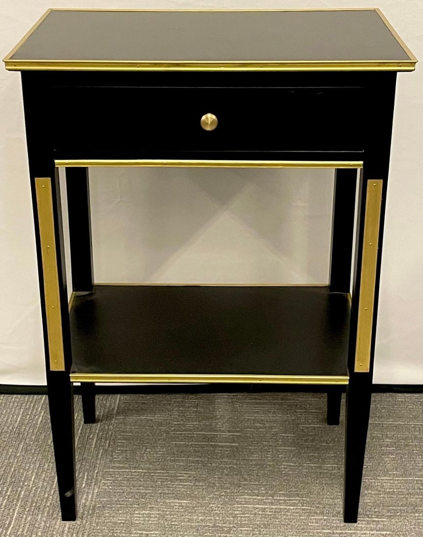 Pair of Russian Neoclassical Style Ebony Finish One Drawer Stands or End Tables - 7