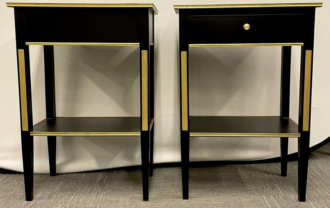 Pair of Russian Neoclassical Style Ebony Finish One Drawer Stands or End Tables - 9