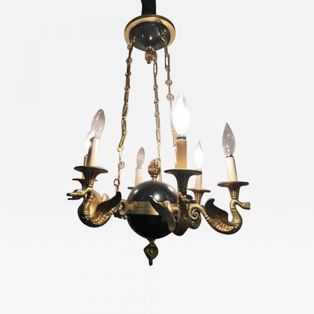 Regency Style Six-Arm Bronze Swan Decorated Chandelier - 2