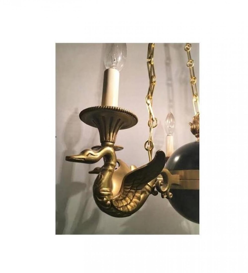 Regency Style Six-Arm Bronze Swan Decorated Chandelier - 6