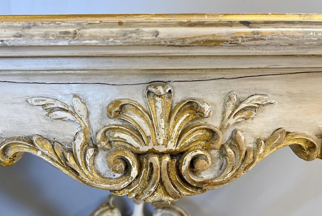Pair of Italian Parcel Paint and Gilt Decorated Faux Marble-Top Console Tables - 9