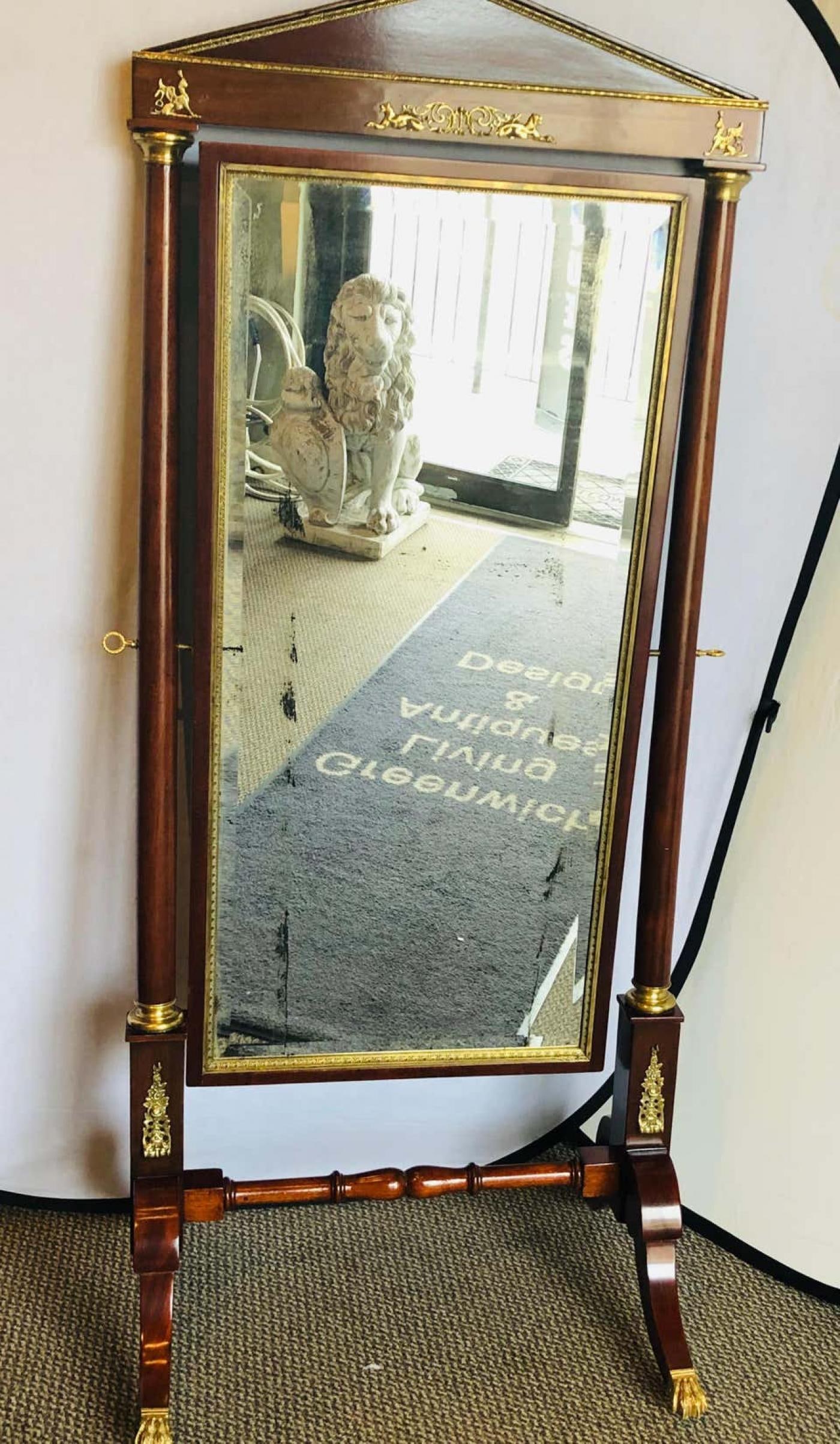 Empire Cheval Floor Full Length Mirror with Bronze Mounts, 19th-20th Century - 5