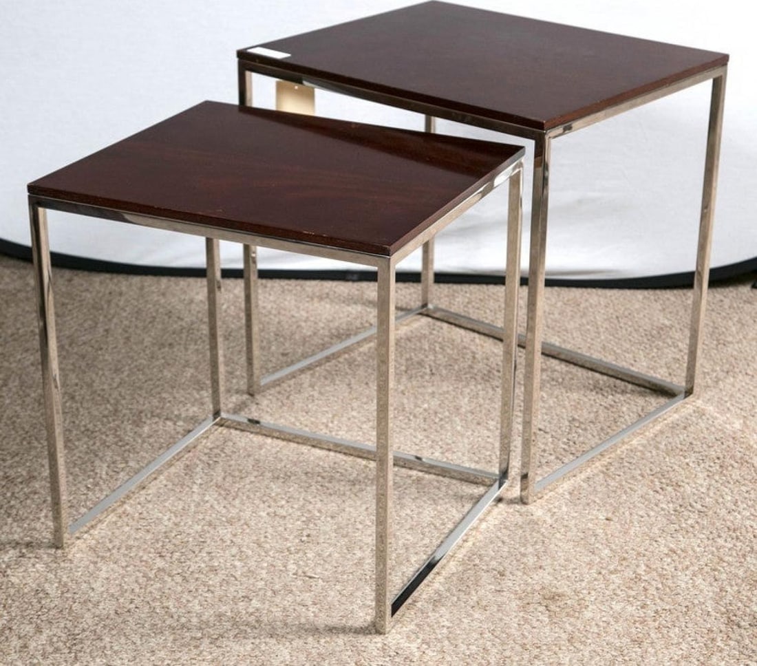 Brook Street Nesting Tables Cote D'Azur Finish Mahogany Polished Steel Legs - 7
