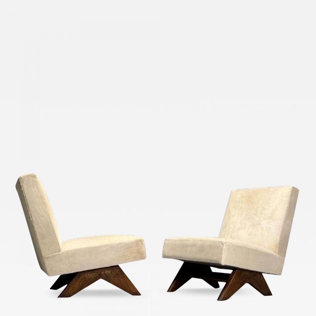 Pierre Jeanneret, French Mid-Century Modern, Slipper Chairs, White Cowhide, Teak (1 of 11)