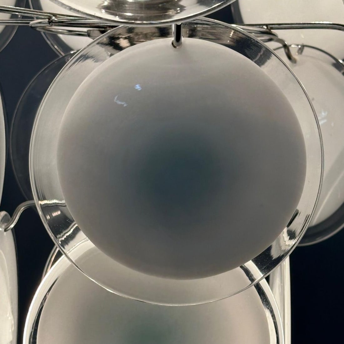 Mid-Century Modern Style Small White Murano Glass Disk Chandeliers / Pendants - 7