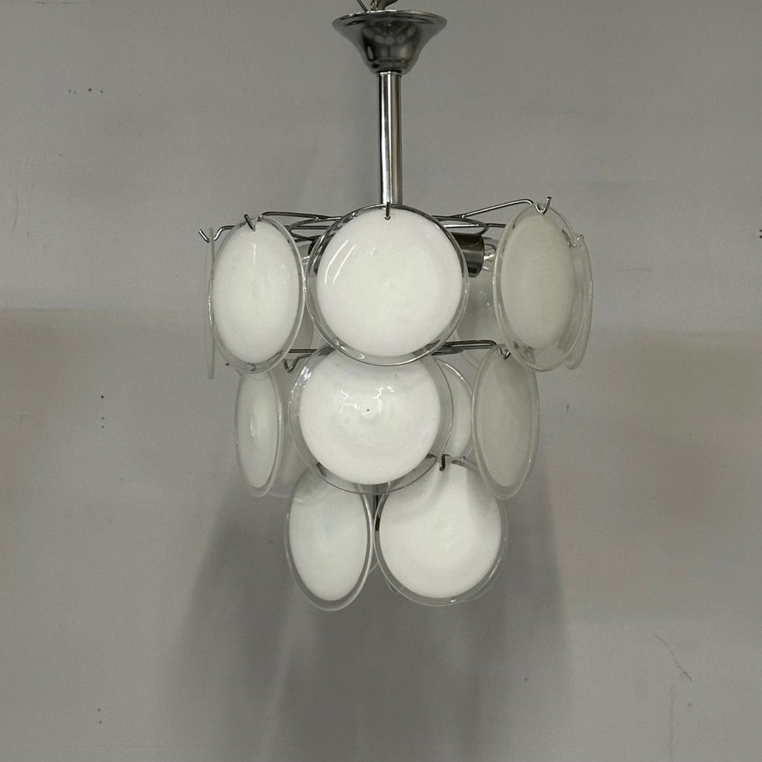 Mid-Century Modern Style Small White Murano Glass Disk Chandeliers / Pendants - 9