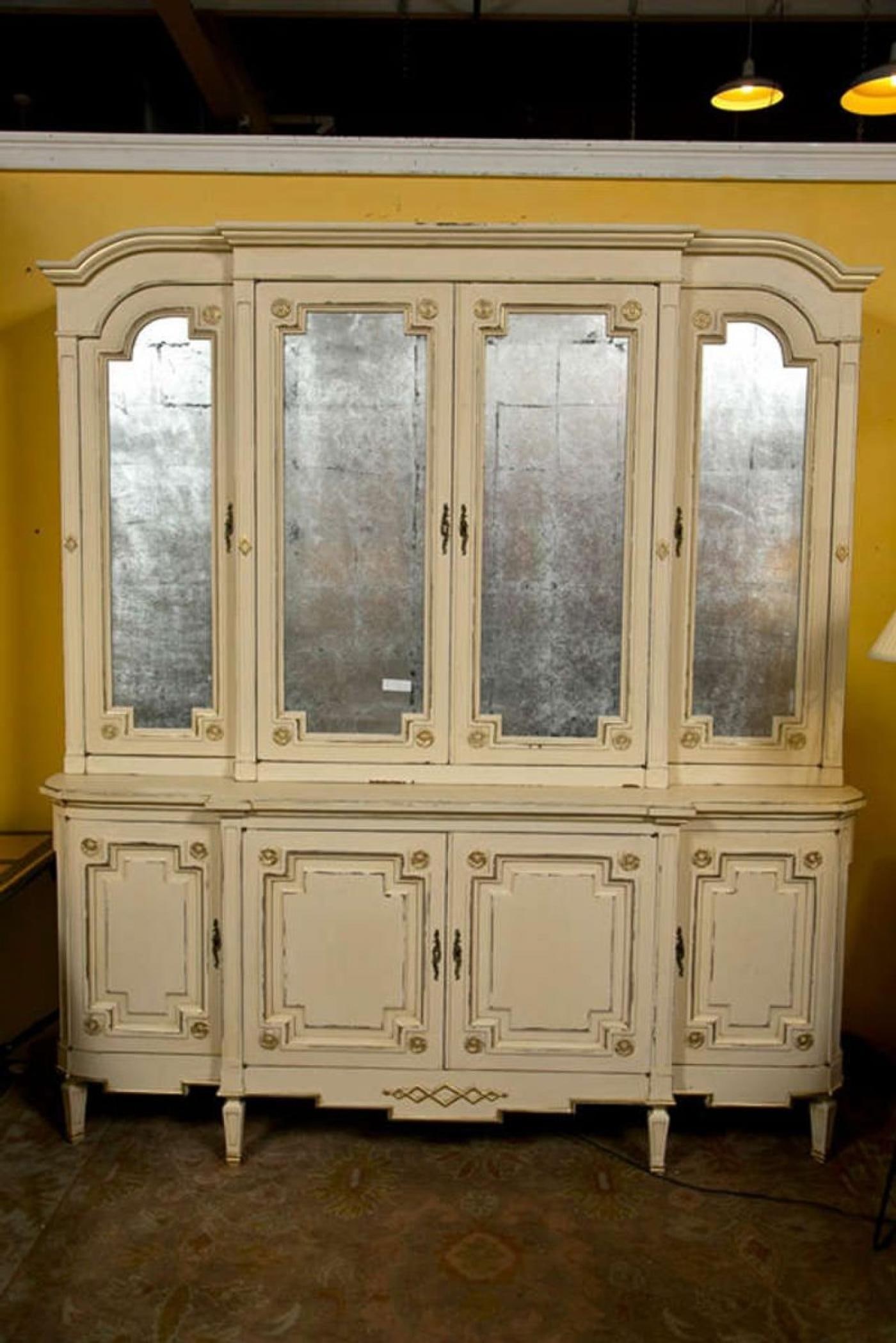 Maison Jansen Ivory Distress Painted Gilt Gold Decorated Bookcase / Cabinet - 3
