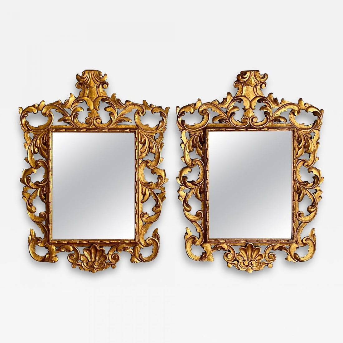 Pair of Rococo Style Frame Wall or Console Mirrors, Carved Gilded Wood Surrounds - 2