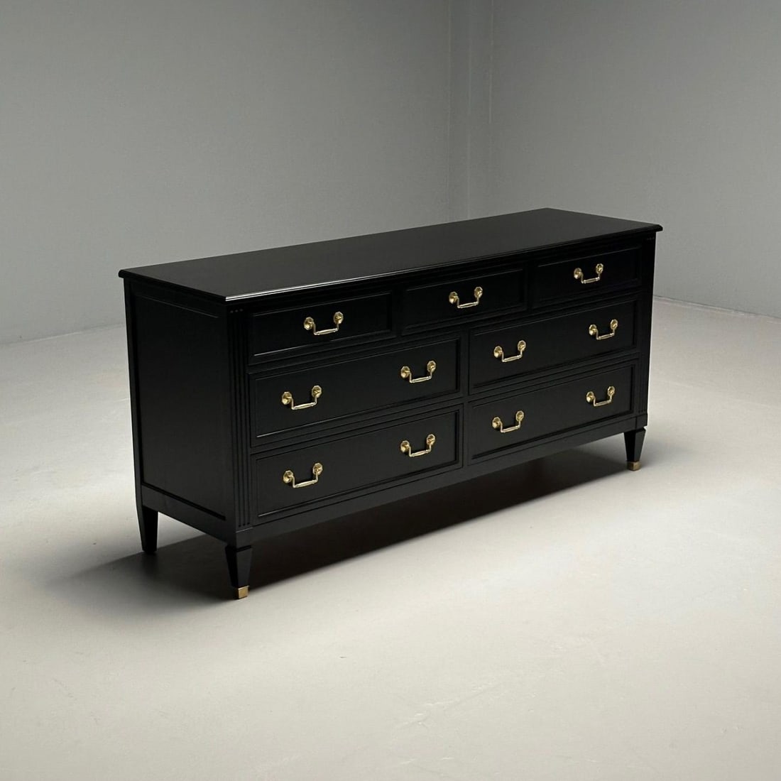 Kindel, Hollywood Regency Style, Dresser, Matte Black, Brass, USA, 1970s - 4