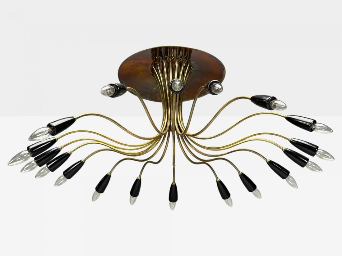 Italian Modern, Enameled Metal, Brass, Chandelier, Italy, 1960s - 3