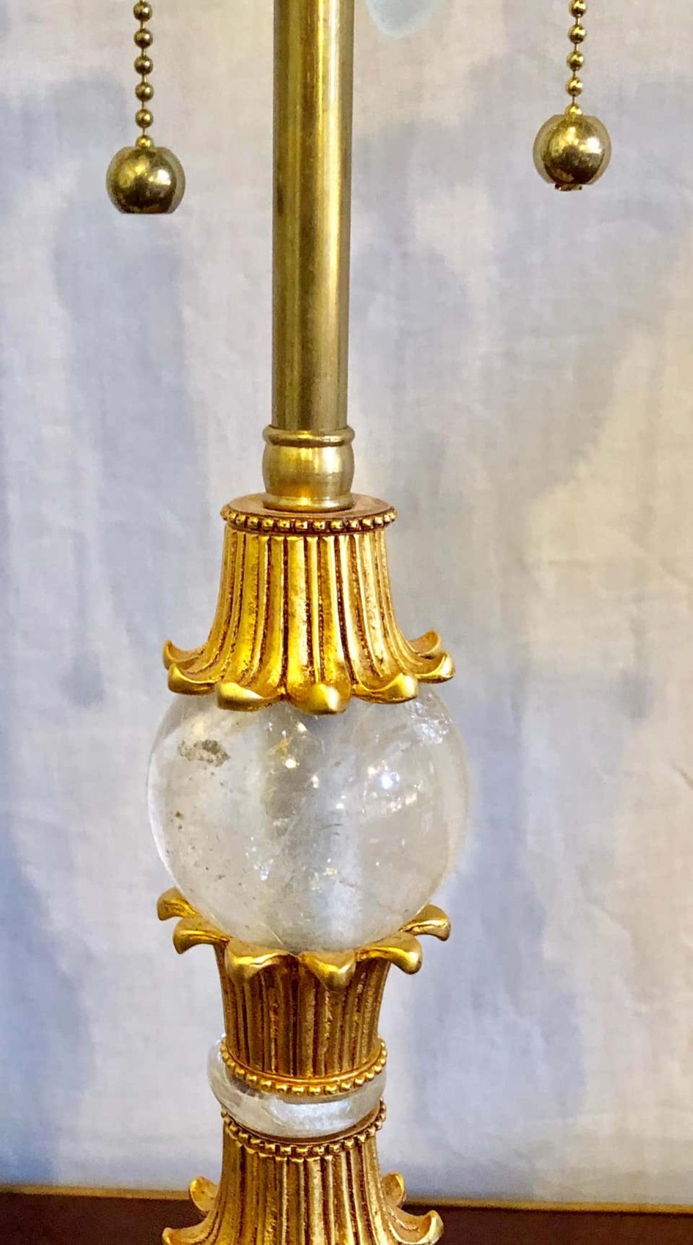 Pair of Gilt Metal and Rock Crystal Baguès Style Table Lamps - 10