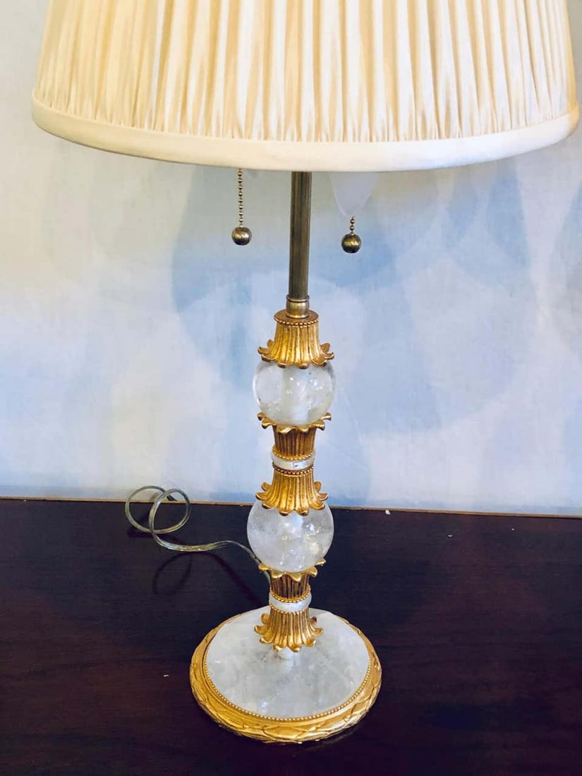 Pair of Gilt Metal and Rock Crystal Baguès Style Table Lamps - 7