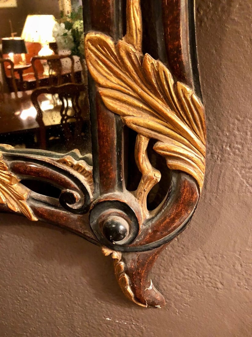 French Regency Antique Mirror of Mahogany and Gilt with Basket of Roses Design - 4