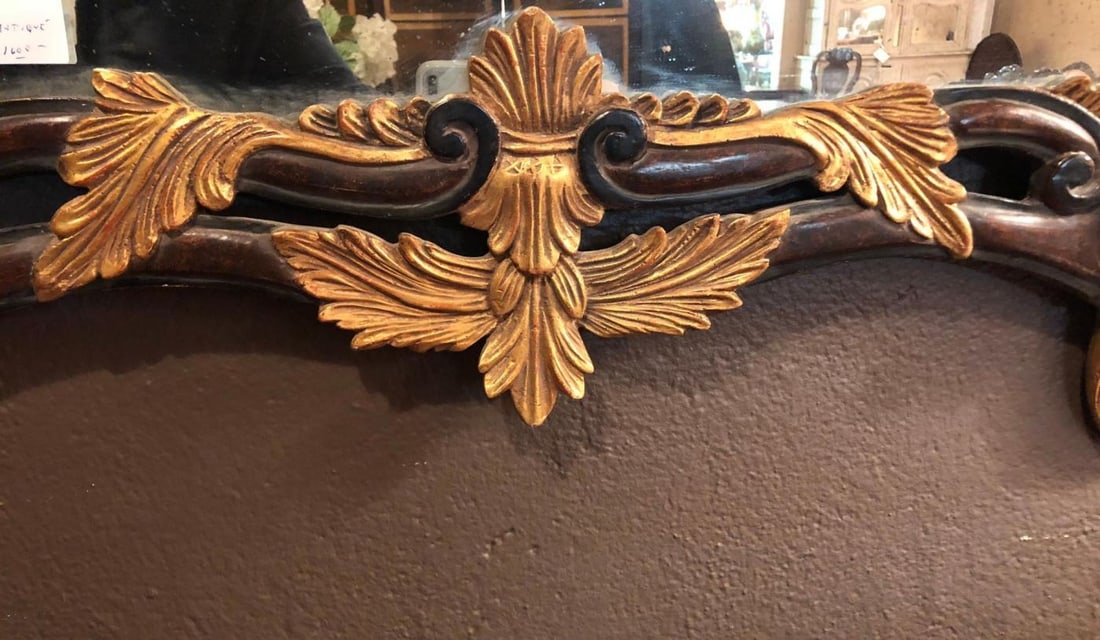 French Regency Antique Mirror of Mahogany and Gilt with Basket of Roses Design - 5