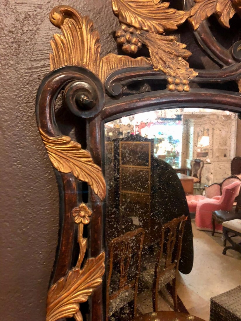 French Regency Antique Mirror of Mahogany and Gilt with Basket of Roses Design - 8