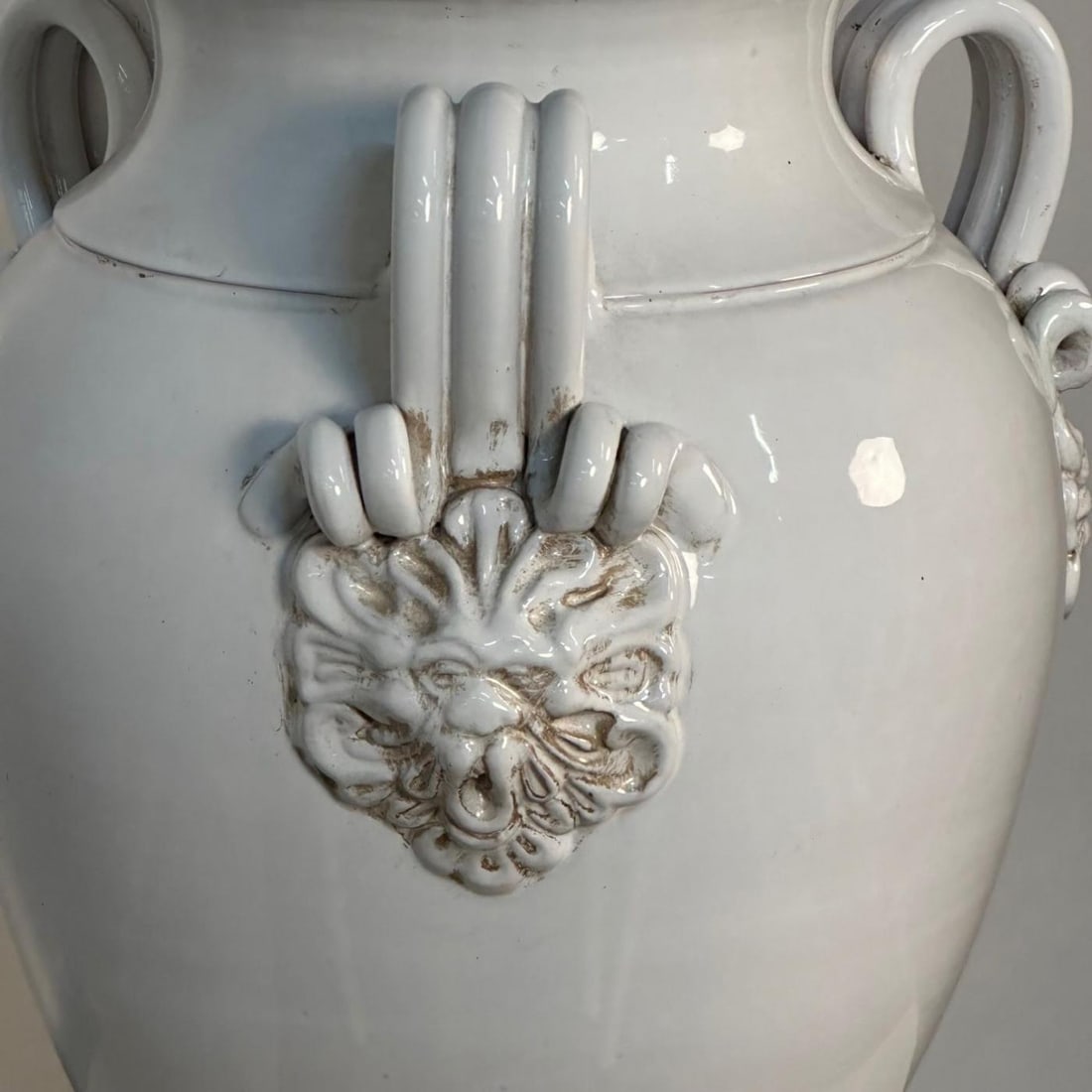 Tri-Handle Large White Ceramic Jug / Vase / Pottery - 11