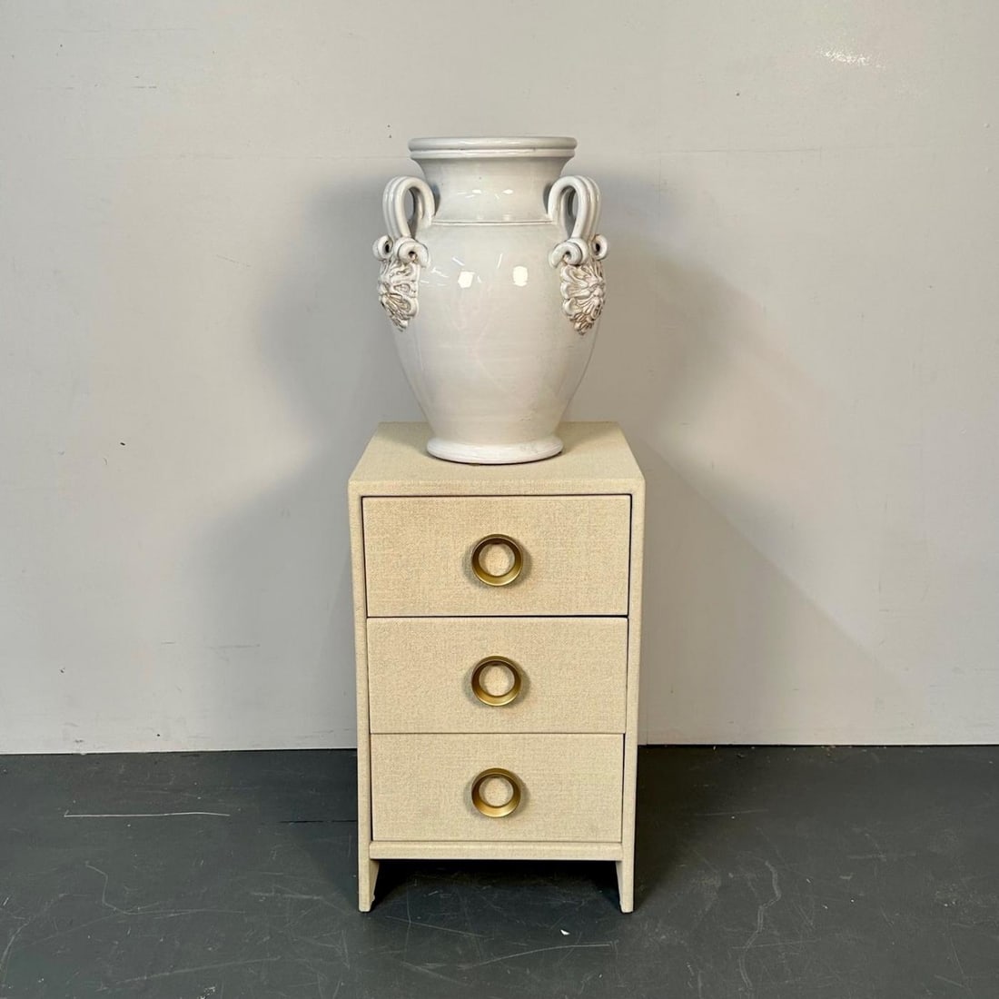 Tri-Handle Large White Ceramic Jug / Vase / Pottery - 8