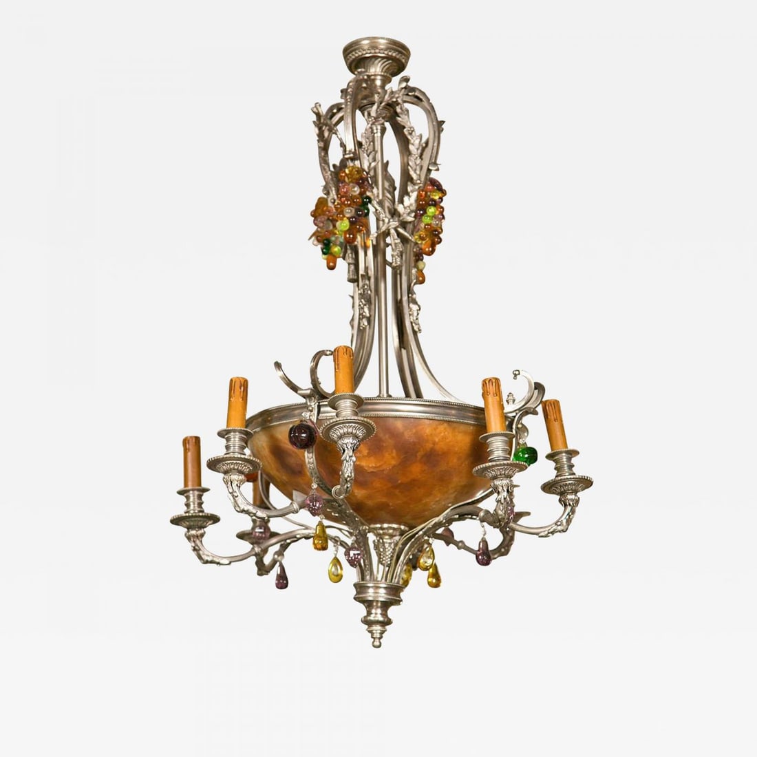 French Art Nouveau Style Eight-Light Chandelier Silver Argente Over Bronze (1 of 11)
