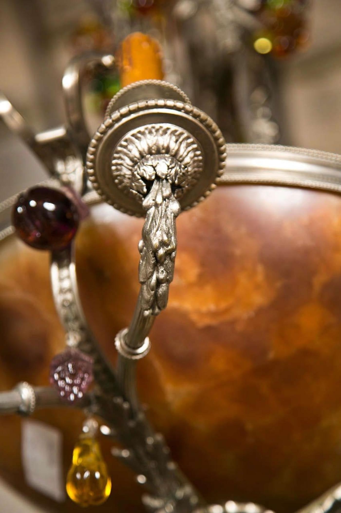 French Art Nouveau Style Eight-Light Chandelier Silver Argente Over Bronze - 9